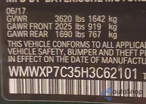 2017 Mini Hardtop Cooper S z USA, uszkodzony, nr VIN WMWXP7C35H3C62101